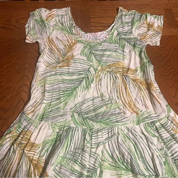 Hula Moon By Jams World Short Sleeve Mini Dress Astoria Leaf Print XS Relaxed - Picture 5 of 14